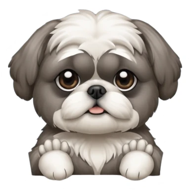 cute all grey shih tzuh behind window shades pulling them open with one paw and peeking through them sticker