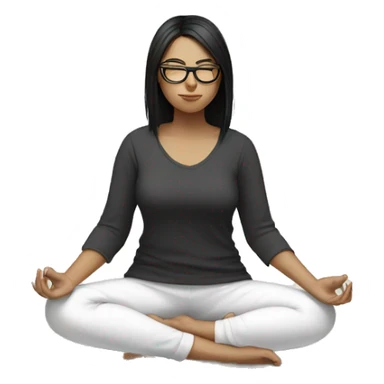 Black haired, white skinned girl with glasses meditating on the floor sticker