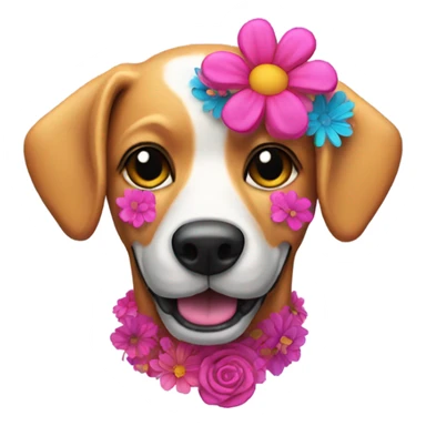 Hot pink skeleton-dog with flowers  sticker