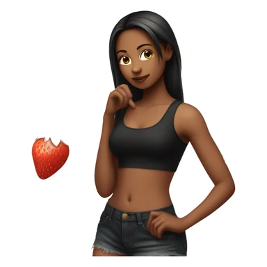 girl in black tank top holding a strawberry full body pic sticker