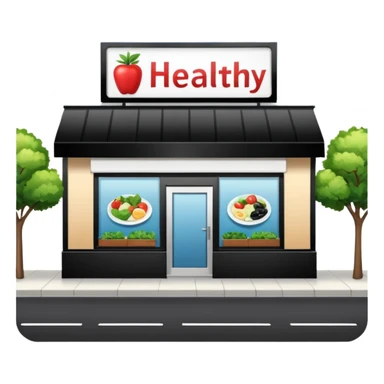 make a billboard on top of a healthy restaurant building written on it "healthy"  sticker