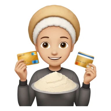 happy emoji with credit card in hand and a pile of flour sticker