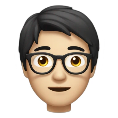 A mature Chinese boy with black hair and circle-shaped eyeglasses wearing black hoodie sticker