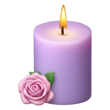 A soft lilac candle with a delicate pink wax rose on top, placed beside an old poetry book. sticker