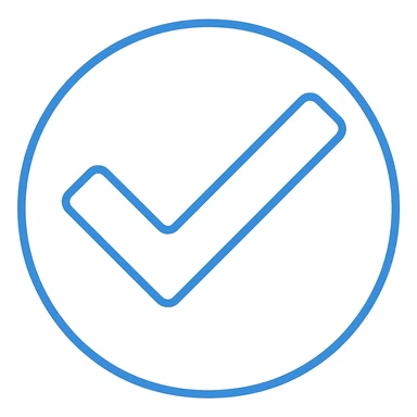 Change the checkmark to white while keeping the blue outline in a simple modern color outline style with no background. sticker