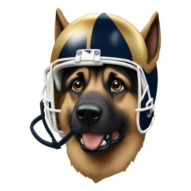 German shepherd wearing a notre dame football helmet  sticker