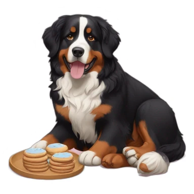 bernese mountain dog drinking tea and eating cookies sticker