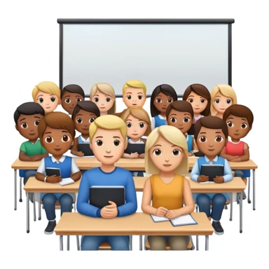 adults sitting in a classroom facing a screen sticker