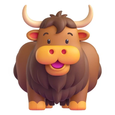 yak with raised tail, 3D emoji style, soft shading, lively and expressive, suitable for app icon sticker
