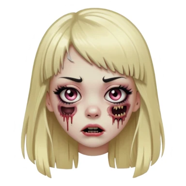 zombie girl emoji with long straight blonde hair, bangs, dramatic eyelashes, eyeliner, blush, mouth and ear piercings sticker
