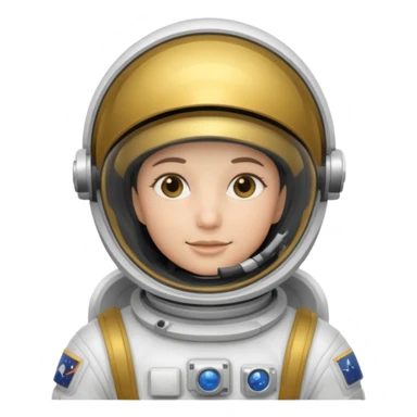 Astronaut in white EVA suit with gold visor helmet sticker