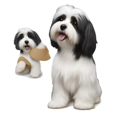 female painting a canvas with black and white havanese on it sticker
