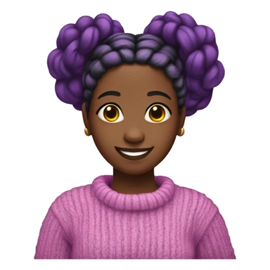 A black girl with braided hair and purple streaks and a pink sweater smiling sticker