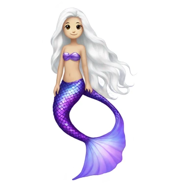 Iridescent mermaid tail full body white girl long hair brown and purple sticker