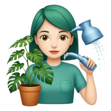 woman watering her monstera plant sticker