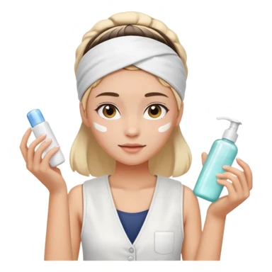 Clean girl aesthetic emoticons, apply skincare products, headband, glowing skin, white vest, soft lighting sticker