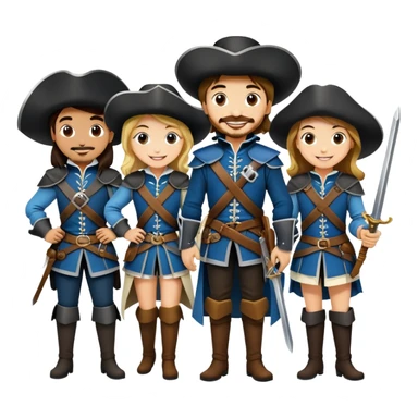 create an emoji that has 3 girls and 1 guy as the 4 musketeers sticker