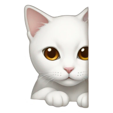 White cat hiding inside a brown box, only half face showing sticker