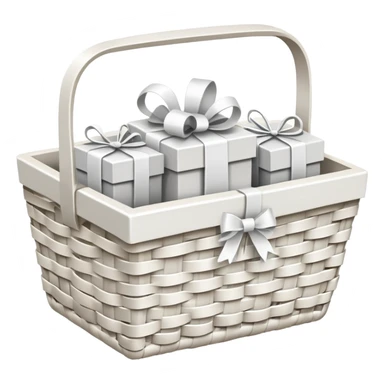 white basket with white gifts sticker