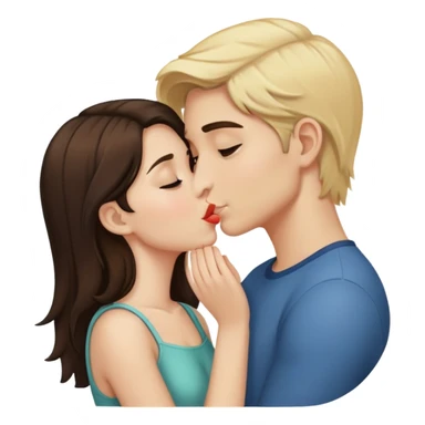 Blonde boy and brunette girl kissing sticker