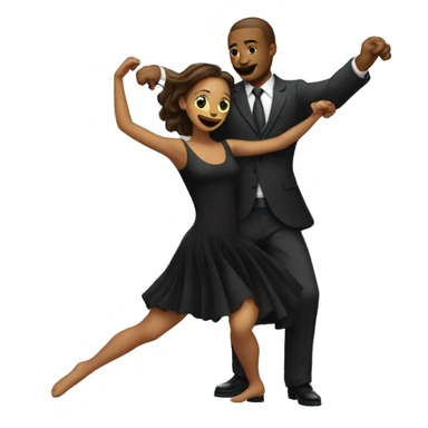Make a girl dancing with a man also dancing next to her in a suit while she is wearing a short black dress sticker