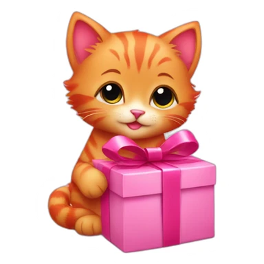 cute red kitten with a pink gift in his paws sticker