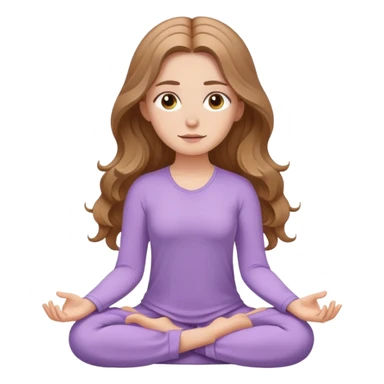 White girl, with long wavy light brown hair and hazel eyes, meditating wearing lilac sticker