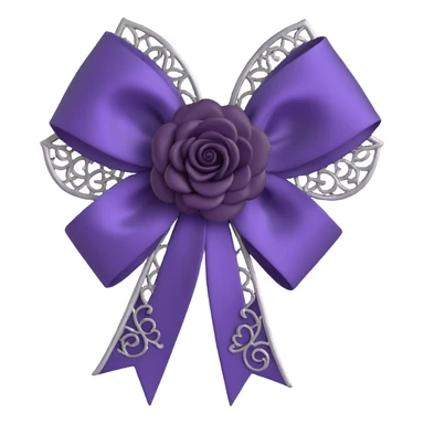 gothic bow, deep purple satin, silver filigree, black rose accent, elegant and moody sticker