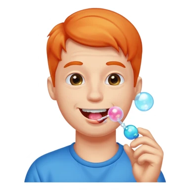 the guy is chewing gum and make a buuble sticker