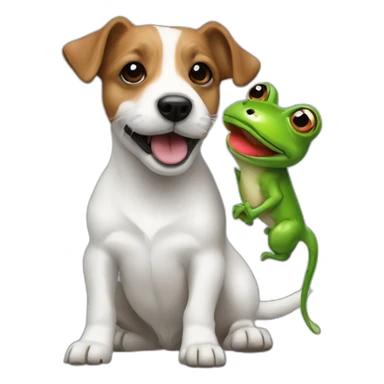 A long hair jack russel holding toy frog in mouth sticker