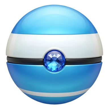 blue pokeball emoji, top half is a more saturated blue, bottom half is white, black stripe, with a white sheen, with a pearlescent finish, with a gemstone effect sticker