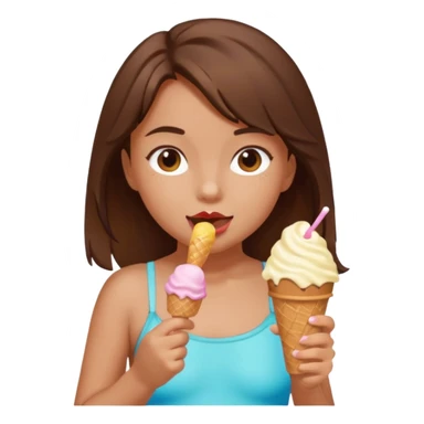 girl kid brunet haired swimsuit, eating ice cream, sun sticker