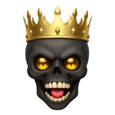 Demonic 3D skull holding its head in shock, mouth open, wearing a golden crown, dark horror vibe sticker