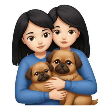 black hair girl hugging brown pegingese dog sticker