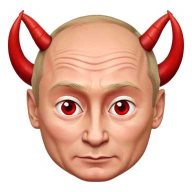 face of Vladimir Putin as a devil with red skin, horns, mischievous expression sticker
