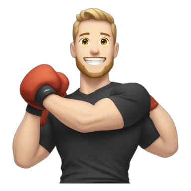 Joyful Celebrating victory Pale skinned Fit Man With the biceps and dark brown hair in black shirt, gray sports shorts and white Sneakers sticker