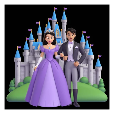 prince and princess Disney dress close up photo in castle background sticker