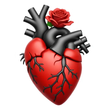 Black anatomical heart with white rose on top without leaves  sticker
