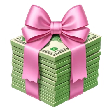 Stack of money tied with pink bow  sticker