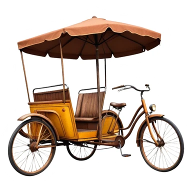 ​Cinematic Realistic Tricycle Rickshaw, depicted as a vintage manually operated vehicle featuring two front wheels and a single rear wheel, rendered with detailed rustic textures, vibrant colors, and dynamic urban lighting that captures its unique design and cultural charm, sticker