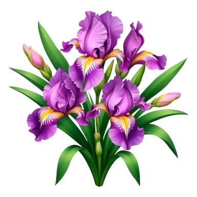big bouquet Pink Iris, luxuriant, leaf, bud sticker