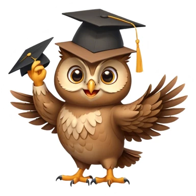 Owl smiling and dancing with graduation hat and diploma in claws sticker