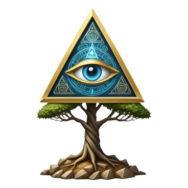 Annunaki tree from Garden of eden, that is actually a ancient tech antenna with illuminati all seeing eye in traingle symbol at the top and with little pyramids hanging like apples sticker