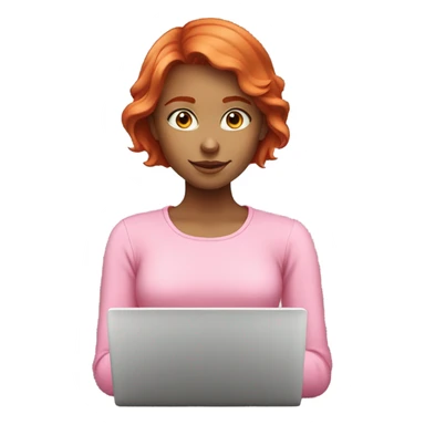red head girl with short hait and pink longsleeve works at  laptop sticker