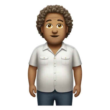 A fat man with medium sized curly hair as a bus driver sticker