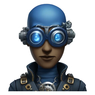 Bald cyborg head with dark blue steampunk goggles and dark blue Mohawk  sticker