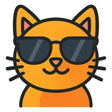 cat wearing sunglasses, modern color outline icon sticker