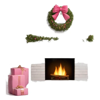 White brick fireplace pink Christmas decor sticker