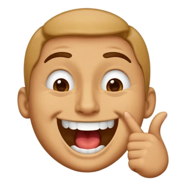 A smug-looking emoji with a wide, crooked grin and half-closed eyes, giving a cocky vibe, whilst mewing with his white hand pointing at his sharp jawline, showcasing a "sigma" look. sticker