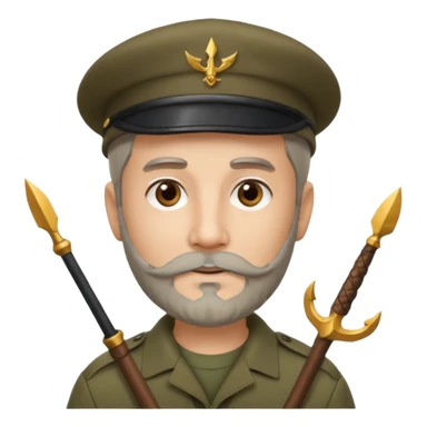 A man in military khaki beret with trident on cockarde with grey beard and brown eyes. sticker